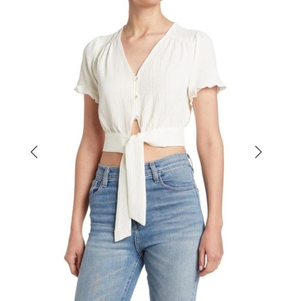BCBGeneration Cream Tie-Front Cropped Blouse